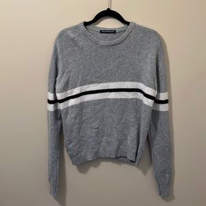 Juniors grey sweater with white and black stripe